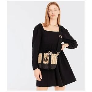 J Crew Black Gauzy Square Neck Cotton Mini Dress Small Tall